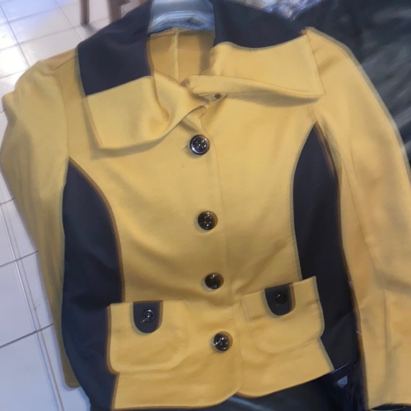Yellow/black Pea Coat. Button down black buttons perfect for spring time! - Picture 1 of 5